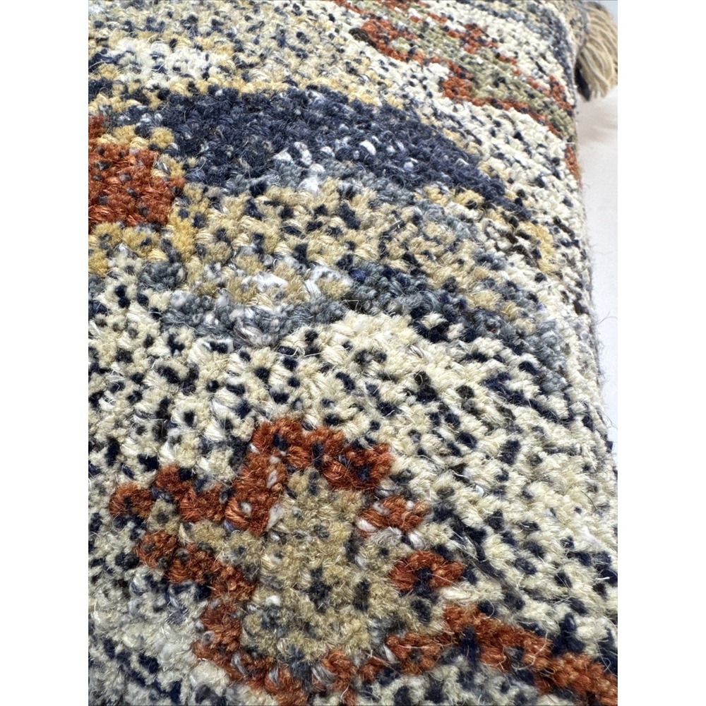 Kilim Throw Pillow 18x18 GrandinRoad Tassel Blue Rust Cream Down Insert Boho Dec - Picture 8 of 9